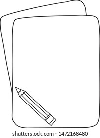 pencil and notebook hand deawn cute line art vector illustration