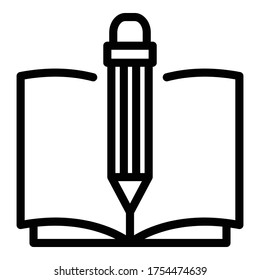 Pencil and notebook icon. Outline pencil and notebook vector icon for web design isolated on white background