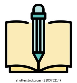 Pencil and notebook icon. Outline pencil and notebook vector icon color flat isolated