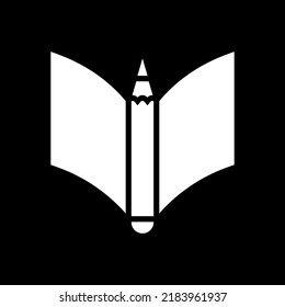 Pencil and notebook. Isolated simple white silhouette vector illustration on black background.