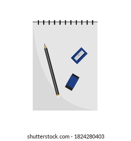 A pencil and notebook on white background.