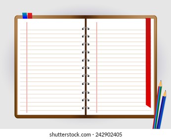 Pencil and notebook on White background