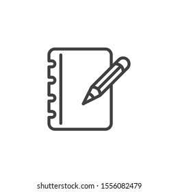 Pencil and notebook page line icon. linear style sign for mobile concept and web design. Notepad paper with pen outline vector icon. Writing form symbol, logo illustration. Vector graphics