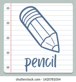 Pencil Notebook School Objects. Teacher Learning Doodle. Icon Symbol Sketch. Line Hand Drawn Art.