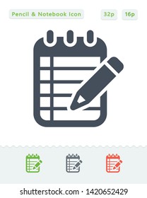 Pencil & Notebook - Sticker Icons. A professional, pixel aligned icon.