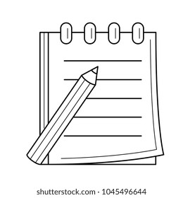 Pencil And Notepad With Binders Vector Line Icon Isolated On White Background. Taking Notes In Notepad Line Icon For Infographic, Website Or App.