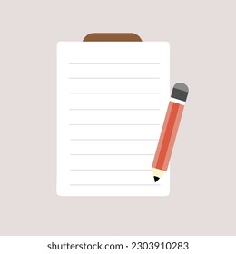 Stift mit Notizblock, flaches Design-Schreibkonzept.