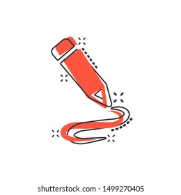 Pencil notepad icon in comic style. Document write vector cartoon illustration on white isolated background. Pen drawing business concept splash effect.