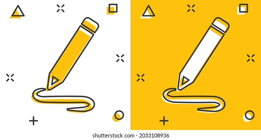 Pencil notepad icon in comic style. Document write vector cartoon illustration on white isolated background. Pen drawing business concept splash effect.