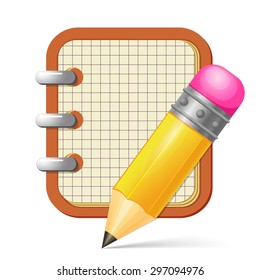 Pencil and notepad icon isolated on white background