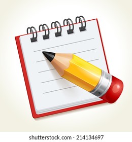 Pencil and notepad icon. Vector illustration