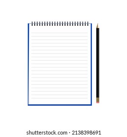 Pencil and notepad vector icon. blank notepad sheet in flat style. Educational subject illustration