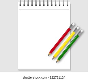  Pencil and notepad . Vector illustration