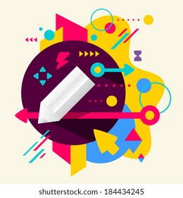 Pencil on abstract colorful spotted background with different elements. Flat design 