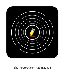 pencil on a black background with white circles, vector, EPS 10