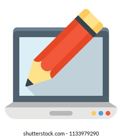 Pencil on laptop screen, icon concept of graphic designing