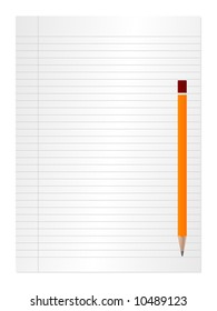 Pencil on a notebook paper. Vector illustration