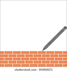 Pencil on old  brick wall, Vector illustration.