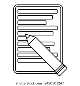 Pencil on Paper. Simple Icon of Writing, Notes, and Lists