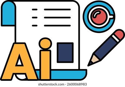 A pencil is on a piece of paper with the word AI written on it. The pencil is black and the paper is white