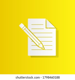 pencil on a sheet of a document file white icon with shadow