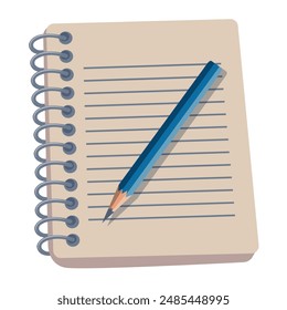 A pencil is on a spiral notebook with a blue line. The pencil is sharpened and ready to use