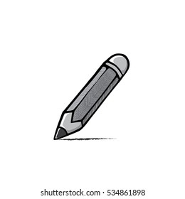 Pencil on white background. Cartoon stationery in doodle style. Back to school concept education.