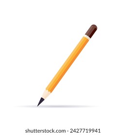 Pencil on white background with shadow, flat design icon. Vector illustration