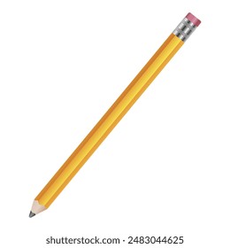 Pencil on white. wooden pencil with eraser. Vector illustration on a white background
