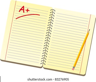 pencil on yellow notebook