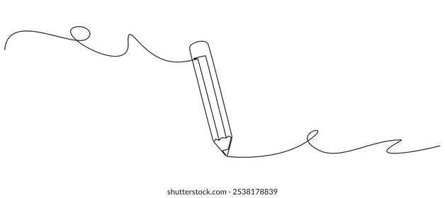 Lápis em um desenho de linha contínua. Educação escolar e conceito de dia do professor em estilo linear simples. Símbolo de caneta em Traçado editável. Ilustração do vetor de contorno de rabiscar