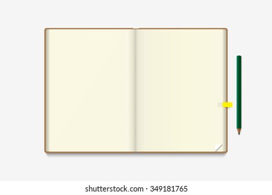 pencil and open blank notebook without line