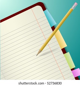 Pencil and open notebook
