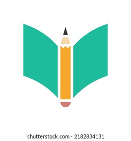 Pencil and open notebook. Isolated simple colored vector illustration on white background.