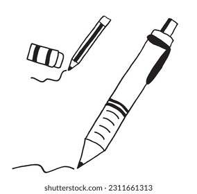 Pencil outline illustration image. 
Hand drawn image artwork of pencil. 
Simple cute original logo.
Hand drawn vector illustration for posters, cards, t-shirts.