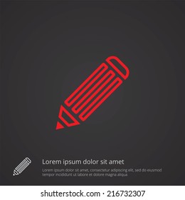 pencil outline thin symbol, red on dark background, logo editable, creative template 