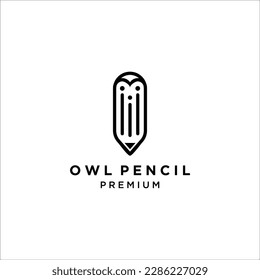 pencil owl logo design graphic vector illustration