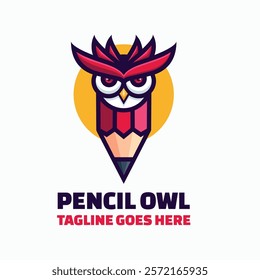 Pencil Owl Simple Mascot Logo