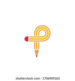 pencil  p letter concept vector illustration icon and logo of education design