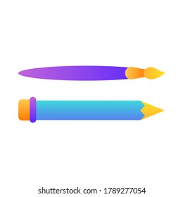 Pencil and paint brush icon design. School stuff sign/symbol illustration