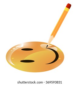 Pencil paint smile emoticon vector illustration
