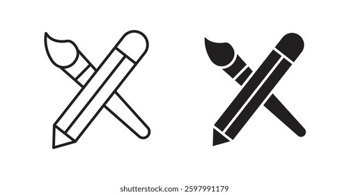Pencil paintbrush line icon vector set.