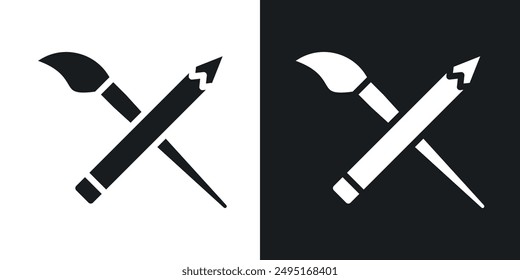 Pencil paintbrush vector icon set in solid style.