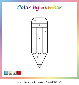 pencil - painting page, color by numbers. Worksheet for education. Game for preschool kids