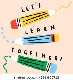 Pencil Pals academic kids back to school pens stationery drawing lessons class vector graphic artwork