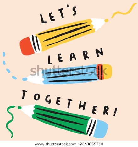Pencil Pals academic kids back to school pens stationery drawing lessons class vector graphic artwork Imagine de stoc © 