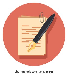 pencil and paper circle icon with shadow