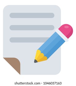 Pencil with paper, flat design writing concept
