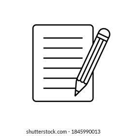 Pencil with paper icon, Contract vector icon, Document with pencil pictogram icon.