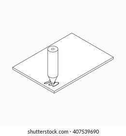 Pencil and paper icon, isometric 3d style